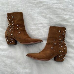 Matisse Brown Suede Star-Studded Ankle Boots